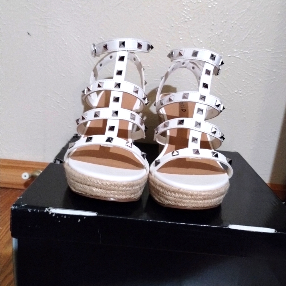 White Studded Caged Platform Wedge